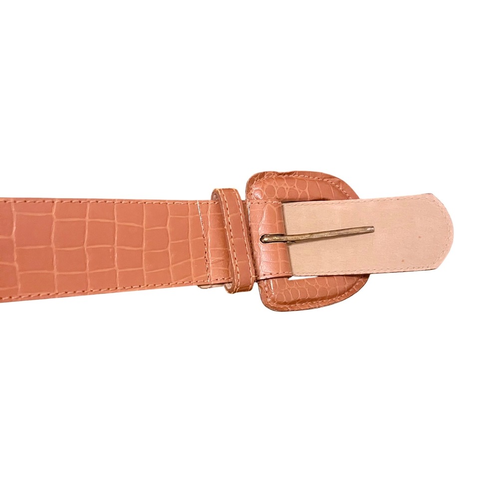 Brown Croc Embossed Leather Belt • Wide Waist Belt • Size Small - Picture 2 of 3